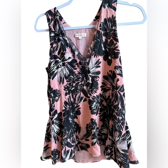 Rebecca Taylor Coral Pink and Black V-neck Silk Tank Size 4 - Picture 1 of 8